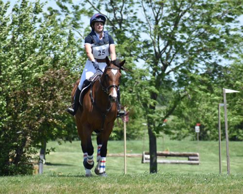 woman riding horse on cross country course